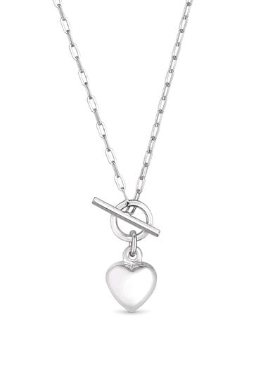 Simply Silver Sterling Silver Tone 925 Puff Heart T Bar Necklace