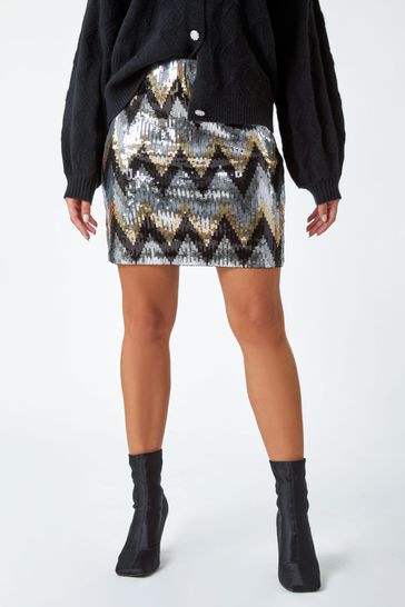 Dusk Metallic Zig Zag Sequin Stretch Skirt