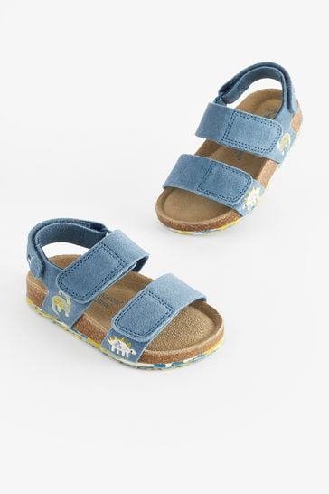 Blue Dino Wide Fit (G) Leather Touch Fastening Corkbed Sandals