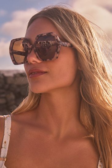Brown hexagon sunglasses clearance