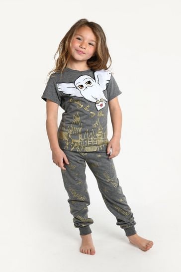 Brand Threads Grey Girls Official Harry Potter Hedwig BCI Cotton Pyjamas Age 8-12 Years