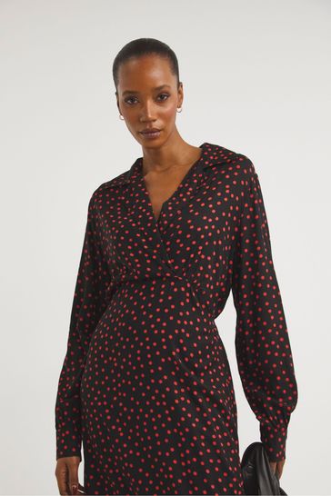 JD Williams Spot Midi Tea Black Dress