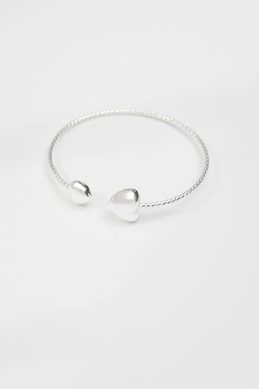 Simply Silver Sterling Silver 925 Puff Heart Cuff Bracelet