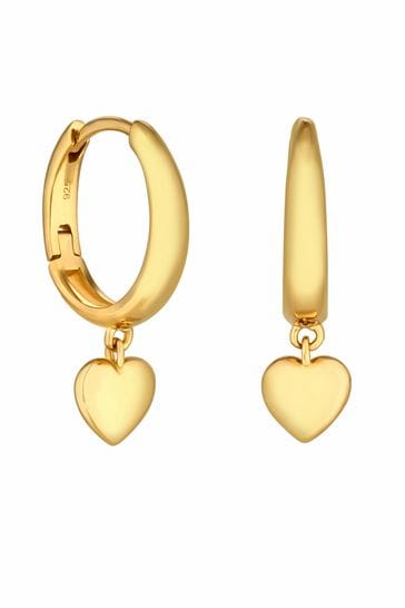 Simply Silver Gold Plated Sterling Silver 925 Polished Heart Hoop Earrings