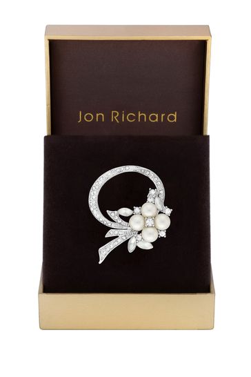 Jon Richard Silver Tone Open Bouquet Pearl And Crystal Brooch