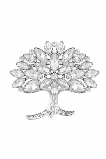 Jon Richard Silver Tone Crystal Cubic Zirconia Tree Of Love Brooch