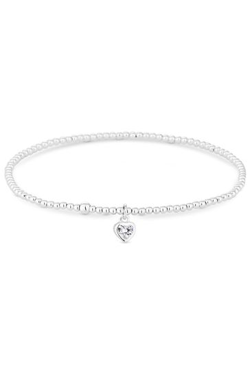 Simply Silver Sterling Silver Tone 925 Cubic Zirconia Heart Stretch Bracelet