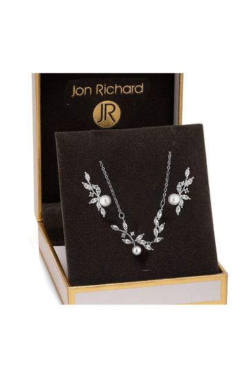 Jon Richard Silver Tone Pearl and Cubic Zirconia Crystal Gift Boxed Vine Set