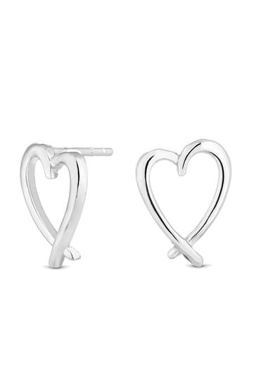 Simply Silver Sterling Silver Tone 925 Open Crossover Heart Stud Earrings
