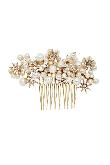Jon Richard Gold Tone Star And Pearl Hair Comb - Gift Pouch