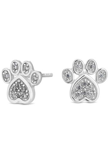 Buy Simply Silver Silver Tone 925 Cubic Zirconia Paw Print Stud Earrings from Next Kuwait