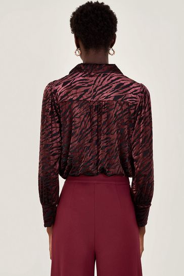 Monsoon Riley Velvet Zebra Print Brown Blouse
