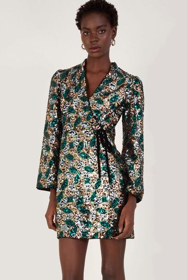 Buy Monsoon Gold Sasha Sequin Wrap Dress from Next Ireland