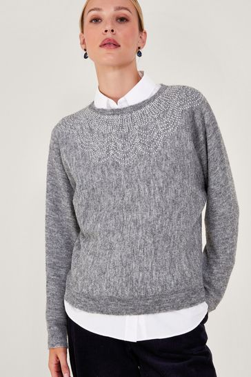 Monsoon Grey Evie Embellished Jumper