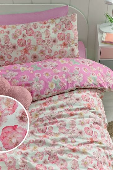 Pink Floral 100% Cotton Printed Bedding Duvet Cover and Pillowcase Set