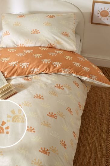 Rust Orange Sun 100% Cotton Printed Bedding Duvet Cover and Pillowcase Set