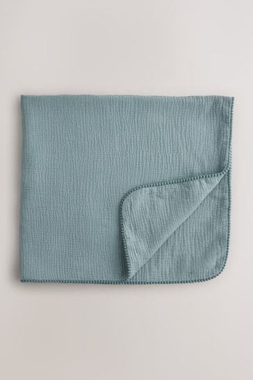 Blue Pom Baby 100% Cotton Muslin Blanket