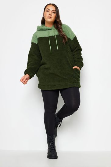 Yours Curve Green Colourblock Teddy Hoodie