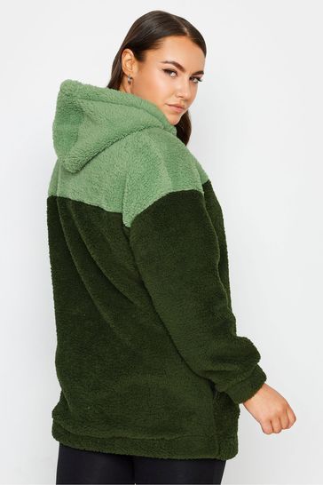 Buy Yours Curve Green Colourblock Teddy Hoodie from Next Bahrain