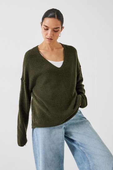 Hush Green Carinda V Neck Knitted Jumper