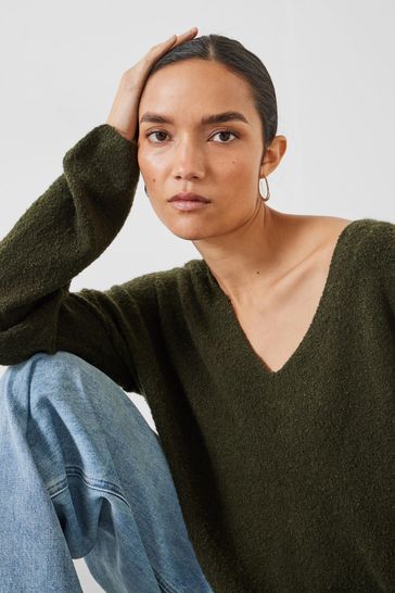 Hush Green Carinda V Neck Knitted Jumper