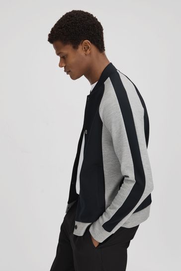 Reiss Navy/Grey Pelham Colourblock Jersey Bomber Jacket