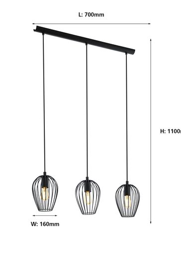 Eglo Black Newtown Vintage 3 Light Pendant Ceiling Light