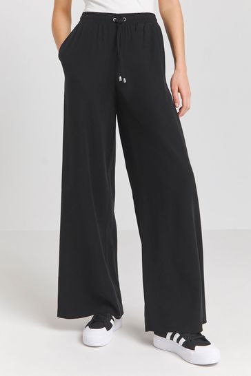 Simply Be Drawcord Waist Wide Leg Black Trousers