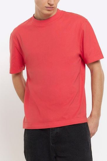 River Island Red Studio Regular Fit Washed T-Shirt