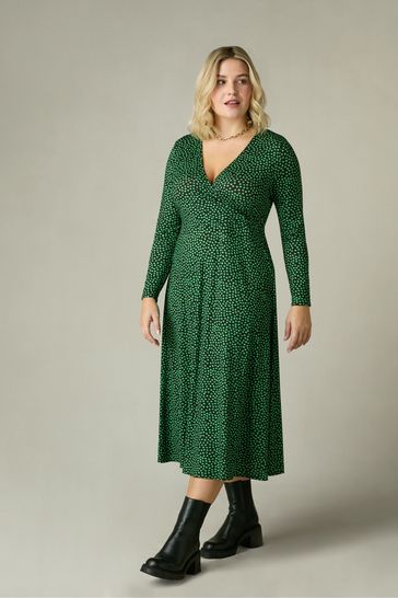 Live Unlimited Green Curve Spot Print Jersey Wrap Dress