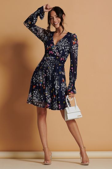 Blue skater dress with on sale sleeves