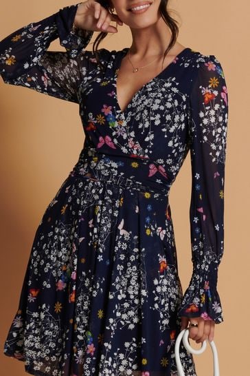 Mesh sleeve skater dress hot sale
