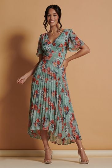 Buy Jolie Moi Green Pleated Chiffon High Low Midi Dress from Next