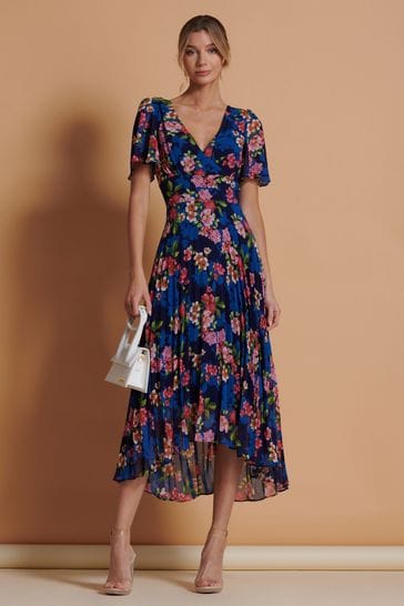 Buy Jolie Moi Blue Pleated Chiffon High Low Maxi Dress from Next