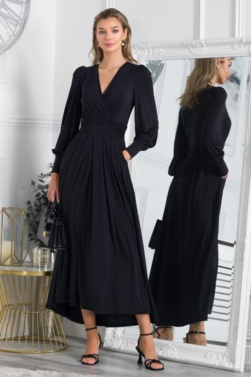 Jolie Moi Black Jersey Rashelle Long Sleeve Maxi Dress