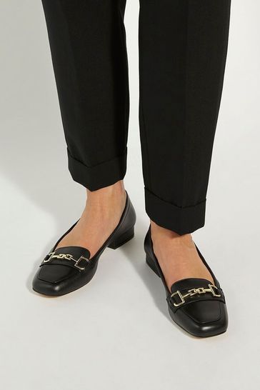 Dune London Black Graice Low Block Square Toe Loafers