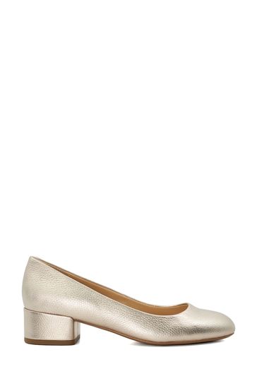Dune London Gold Regular Fit Bracket Low Heel Comfort Court Shoes