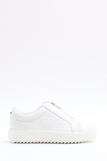 River Island White Plain Wide Fit Slip on Trainers