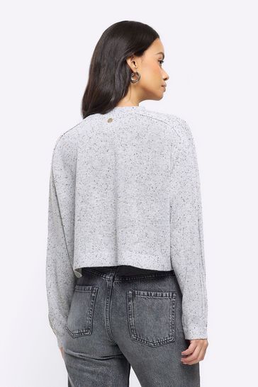 River Island Grey Button Front Cropped Cardigan
