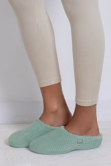 Totes Green Isotoner Popcorn Terry Mules Slippers