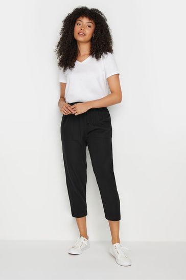 M Co Black Petite Linen Cropped Trousers