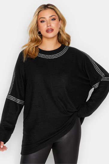 Yours Curve Black Studded Batwing Jumper