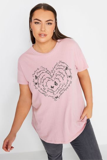 Yours Curve Pink Placement Print T-Shirt