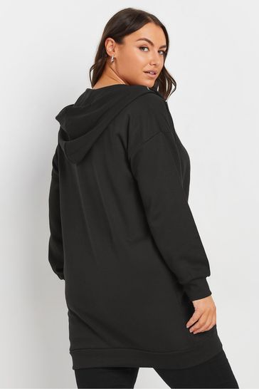 Black longline shop zip through hoodie
