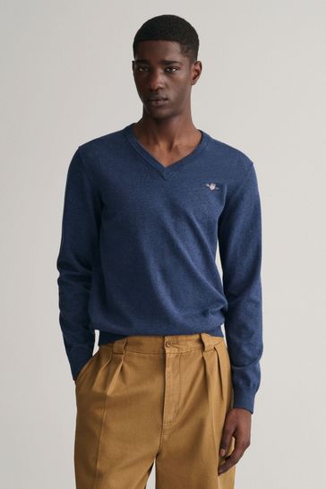 Buy GANT Classic Cotton V Neck Black Jumper from Next Luxembourg