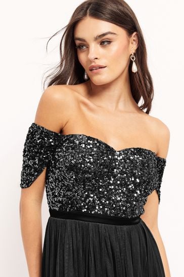 Sequin tulle discount maxi dress