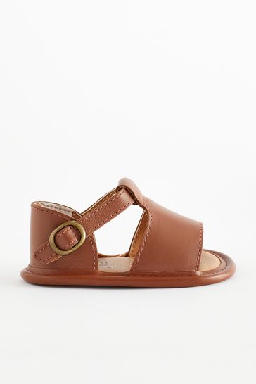 Buy Tan Brown Leather Pram Sandals 0 24mths from Next Luxembourg