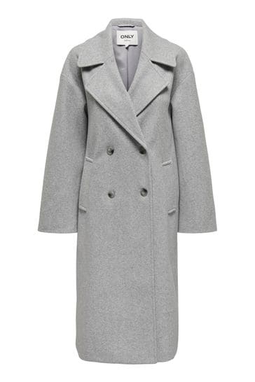 ONLY Grey Double Breasted Button Up Smart Longline Coat