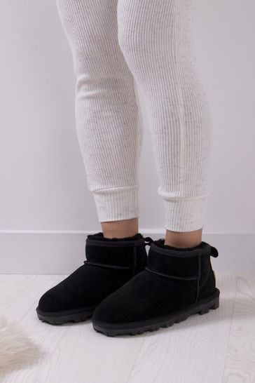Just Sheepskin™ Black Ladies Mini Grace Sheepskin Boots