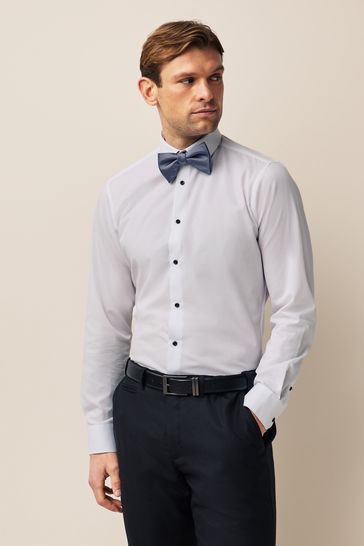 White/Dusky Blue Slim Fit Single Cuff Occasion Shirt And Bow Tie Set